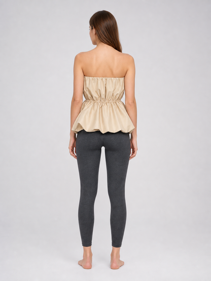 Strapless Peplum Bustier Top, Beige