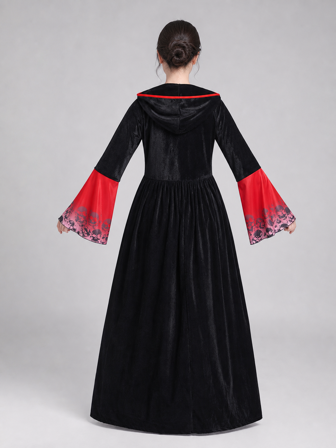 Gothic Hooded Dress, Black and Red Print