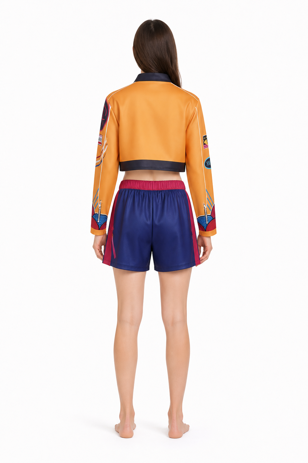 Cosplay Costume with Orange Jacket and White Top back view