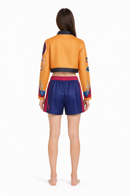 Cosplay Costume with Orange Jacket and White Top back view
