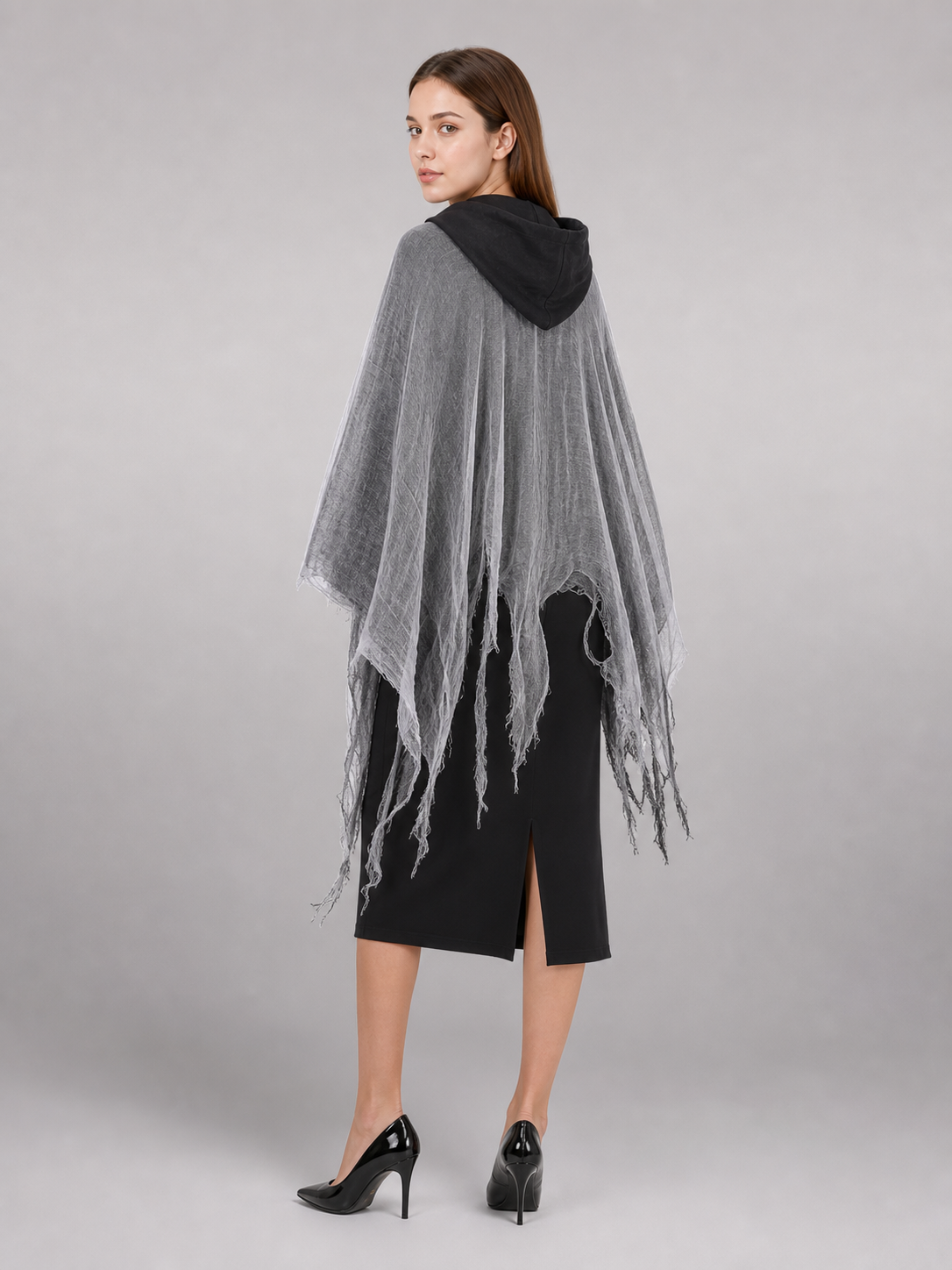 Gray-Black Carnival Cloak with Hood