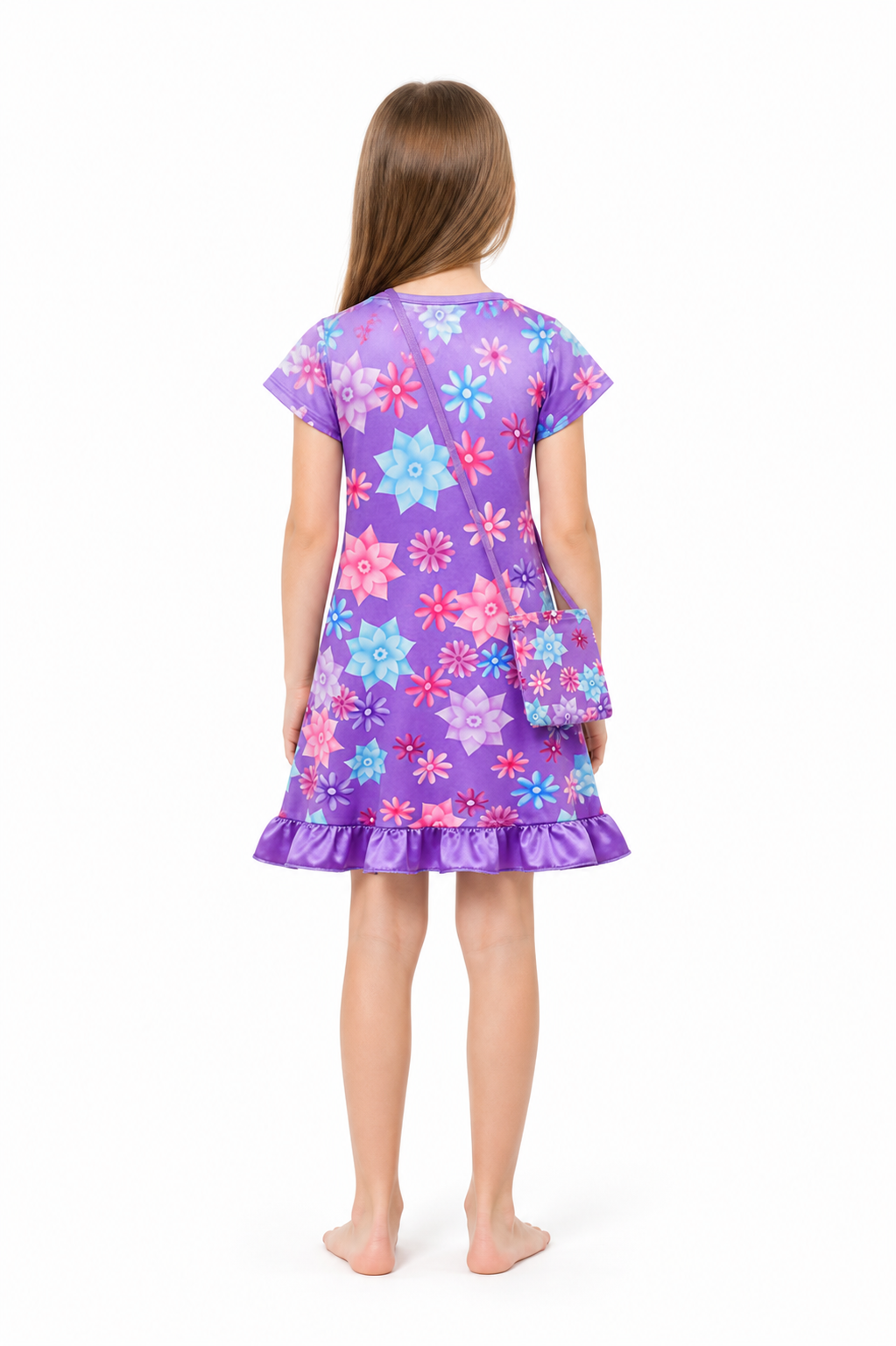 Floral Print Costume Dress with Handbag back view