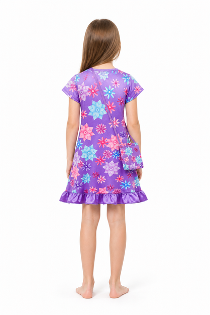 Floral Print Costume Dress with Handbag back view