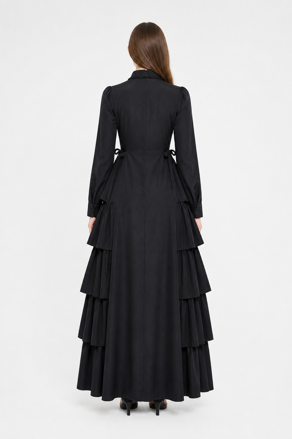 Black Dress with Peter Pan Collar and Lacing back view