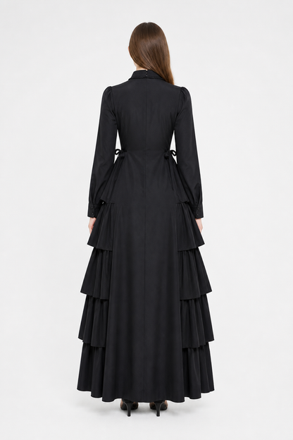 Black Dress with Peter Pan Collar and Lacing back view