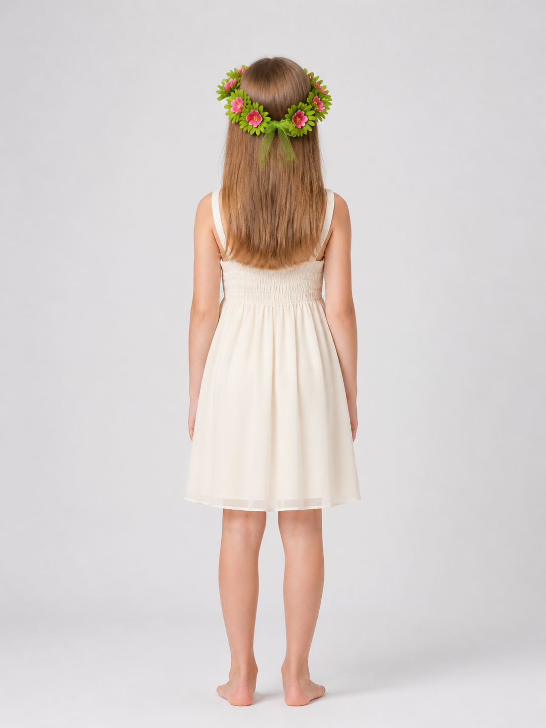 Carnival Headband with Pink Flowers and Green Leaves back view