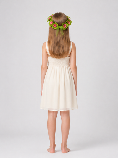 Carnival Headband with Pink Flowers and Green Leaves back view