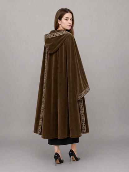 Long Hooded Robe, Brown, Loose Fit back view 5