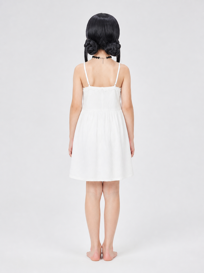 Black Cosplay Wig with Double Buns and Bangs back view