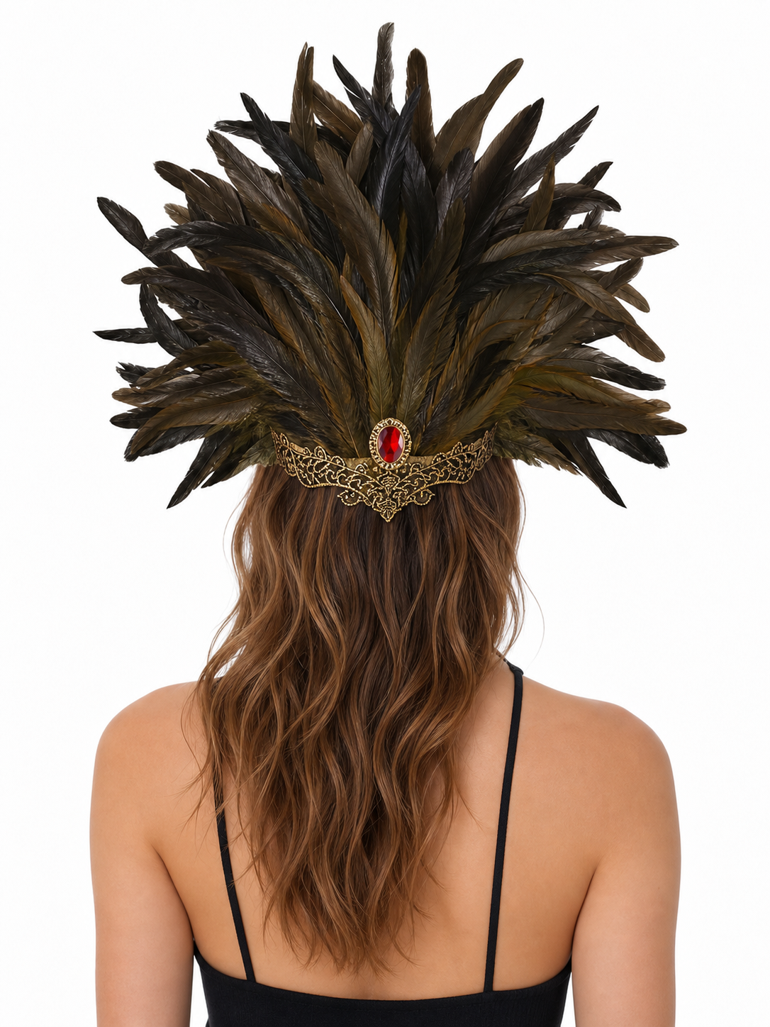 Carnival Headpiece with Mask and Feathers