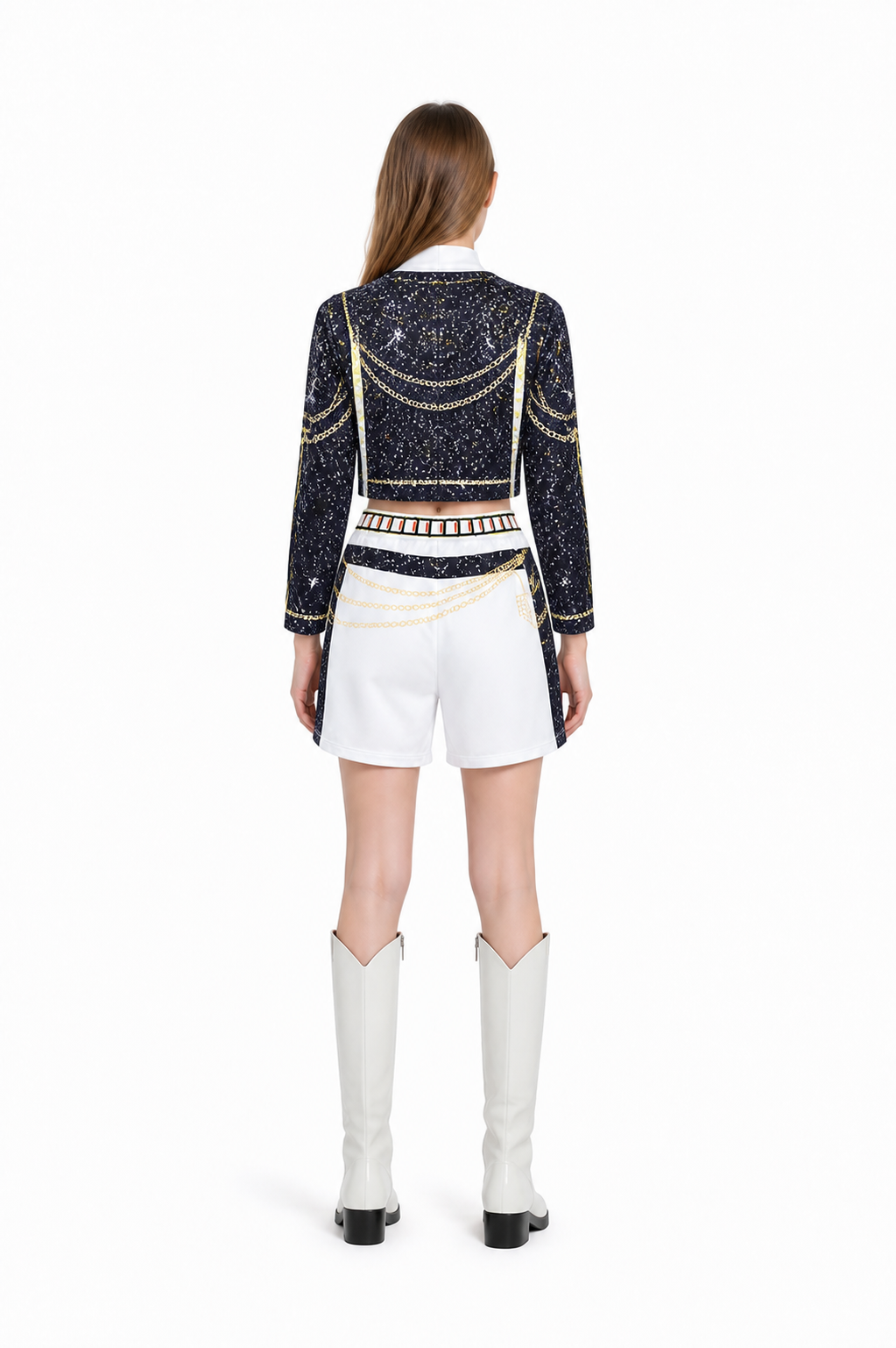 Children's cosplay costume with shorts, black and gold back view