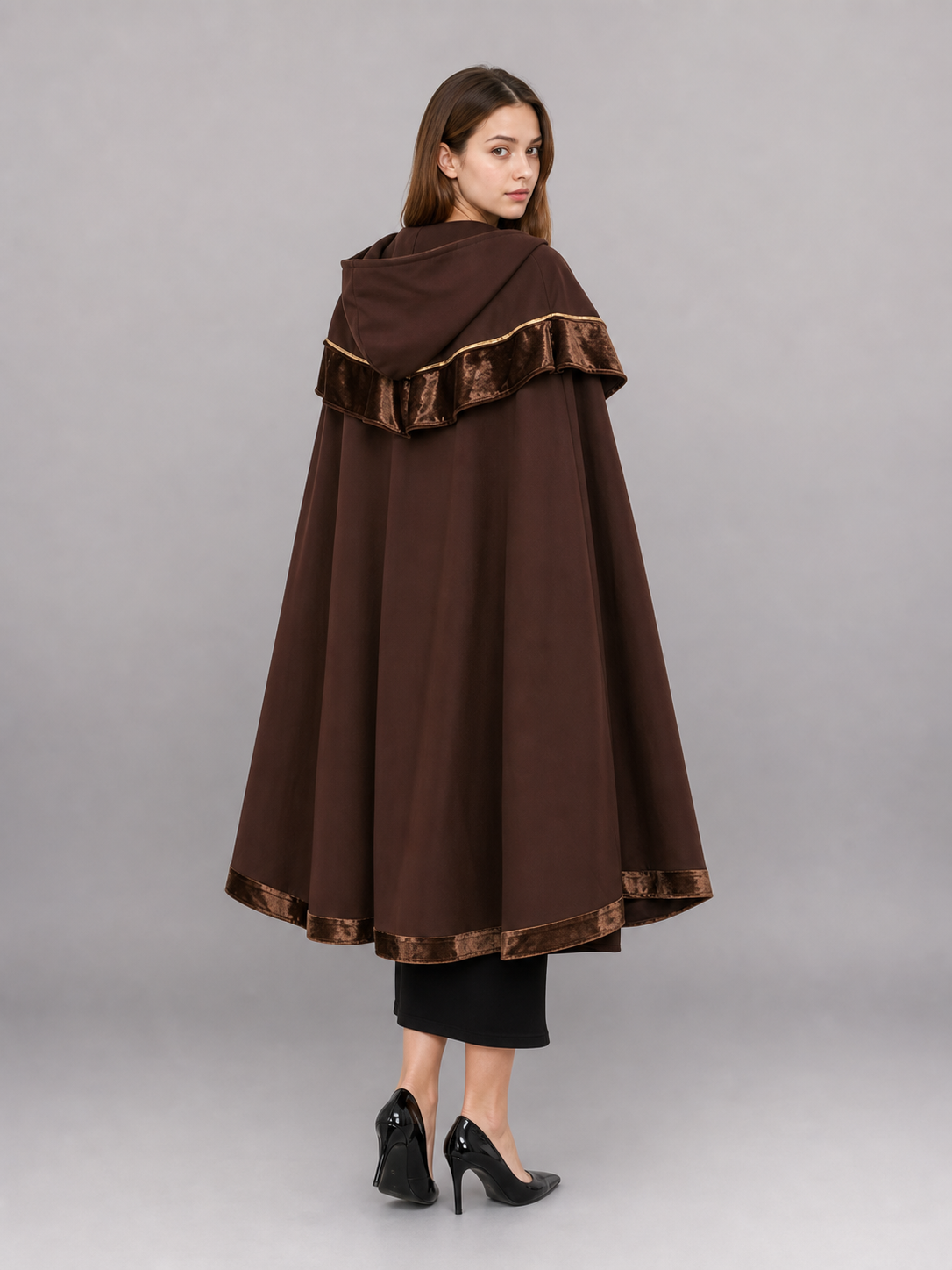 Dark Brown Hooded Costume Cloak