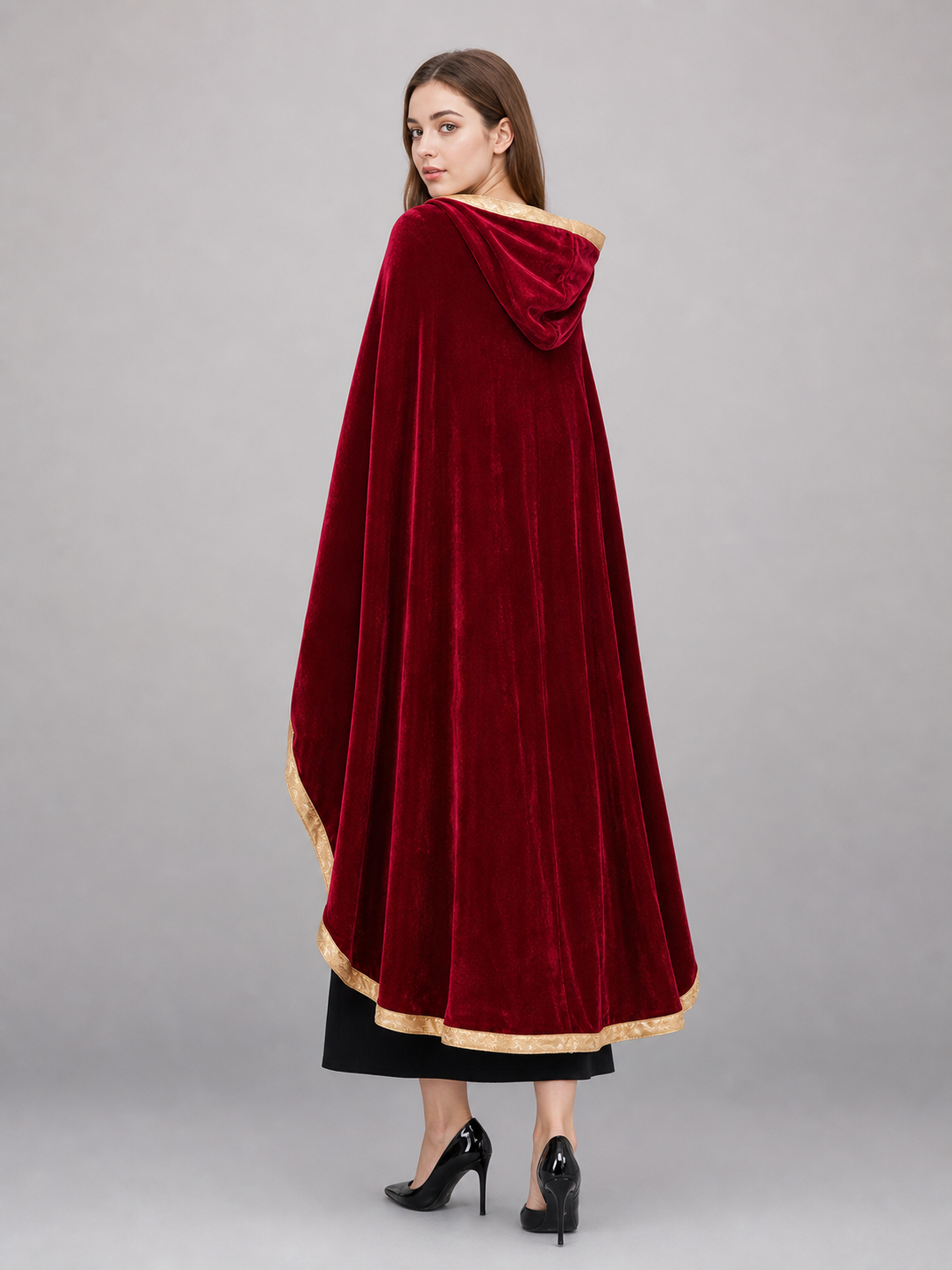 Burgundy carnival hooded cloak for cosplay