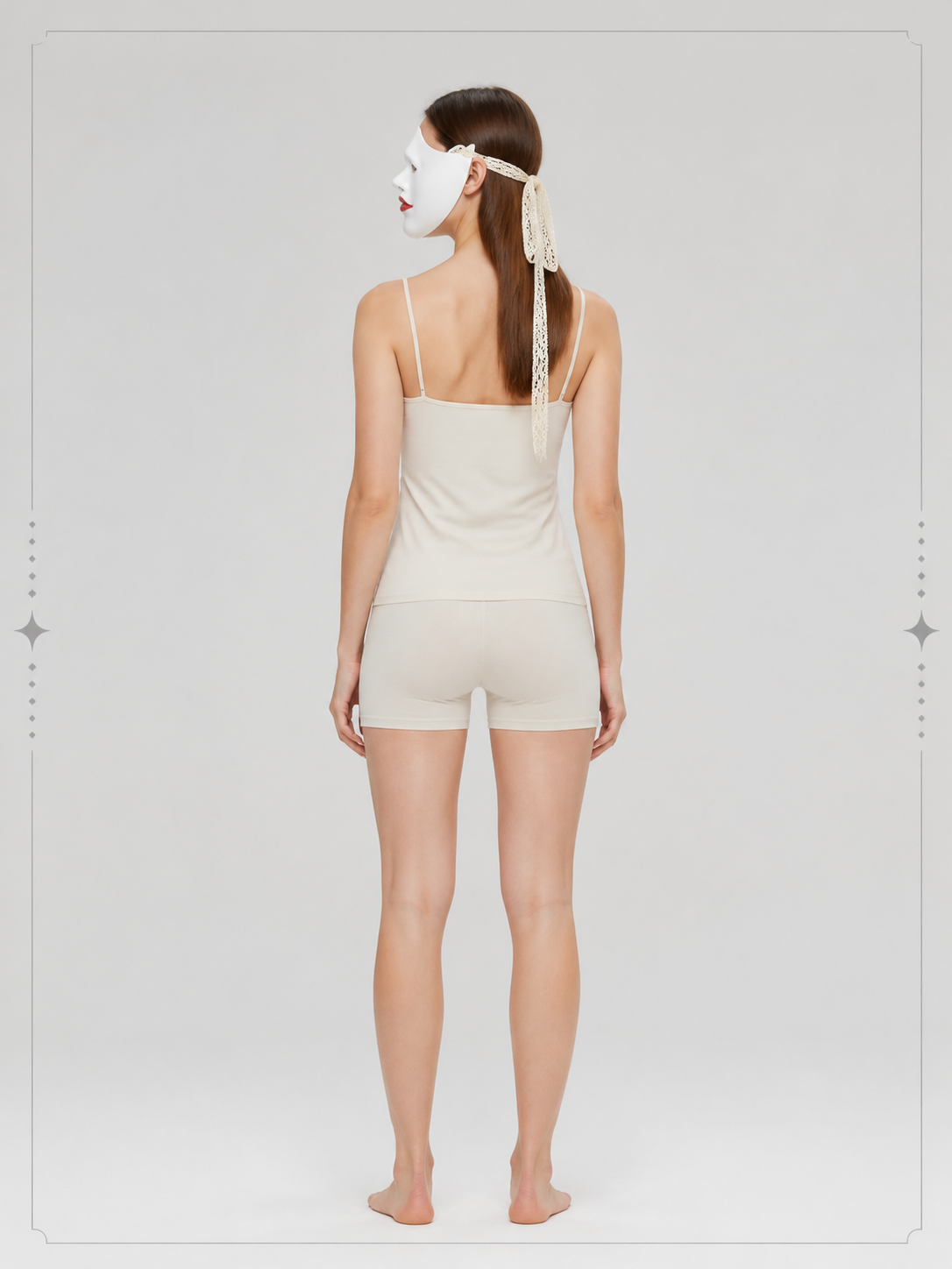 Halloween Mask, White Half-Mask with Red Lips back view