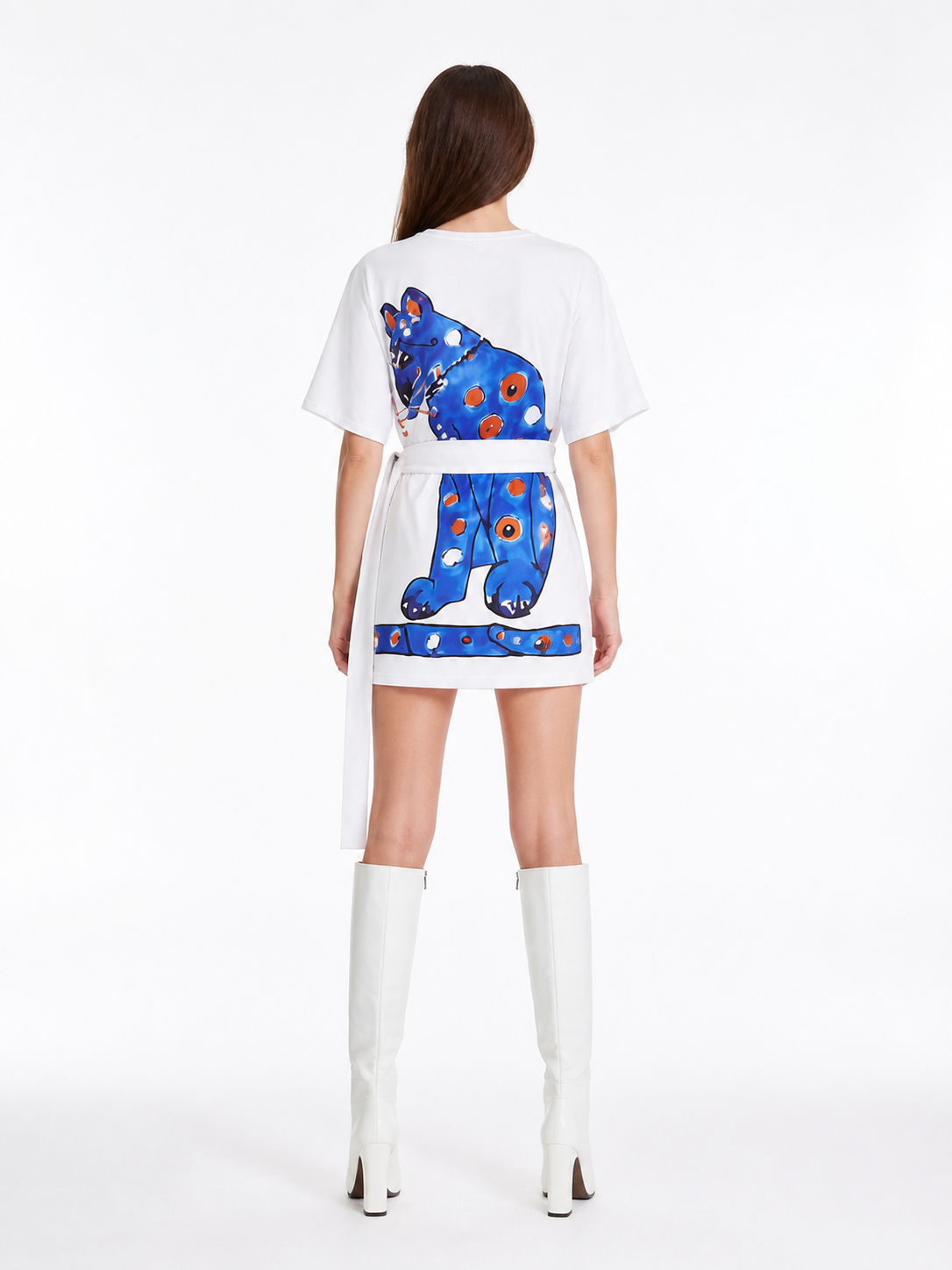 White short carnival dress with print and belt back view