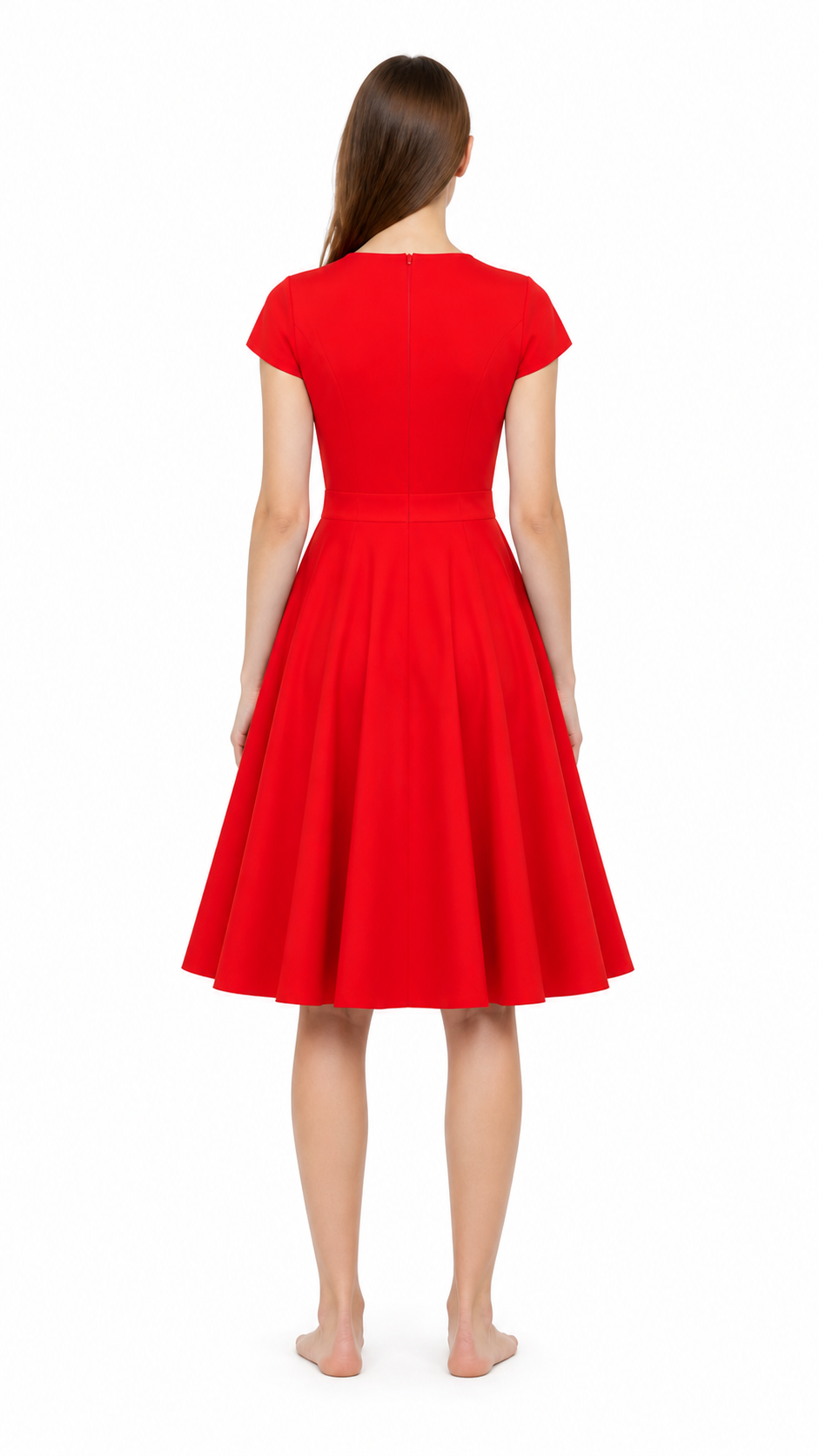 Red Dress with a V-Neck, Bow, and Ribbon back view