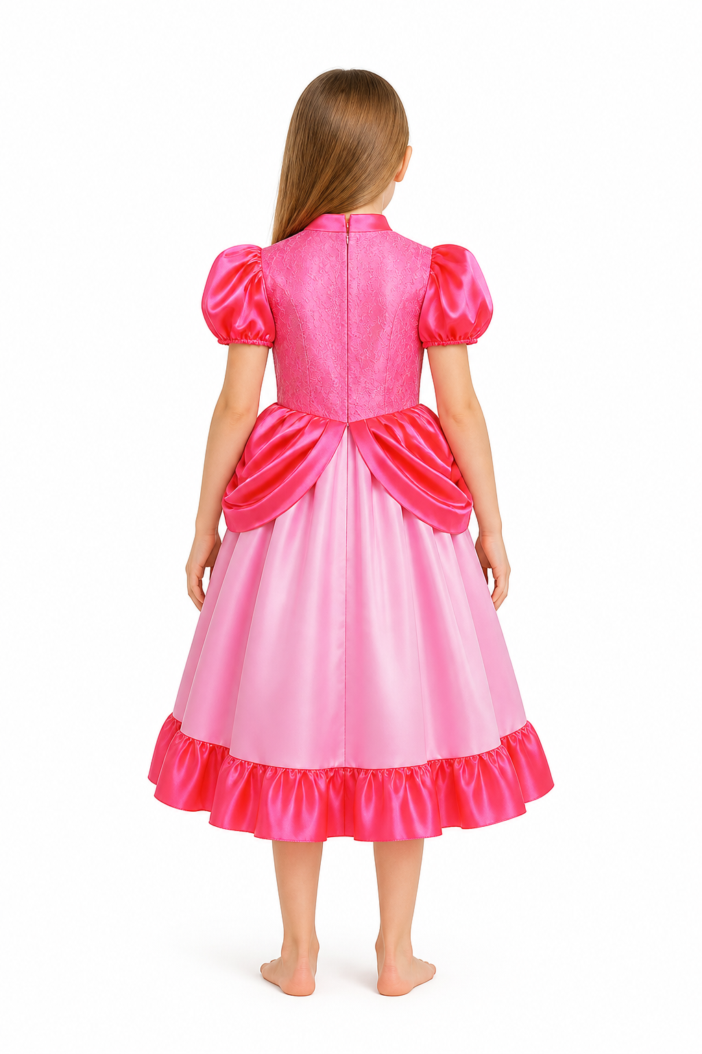 Princess Dress with a Full Skirt and Short Sleeves back view