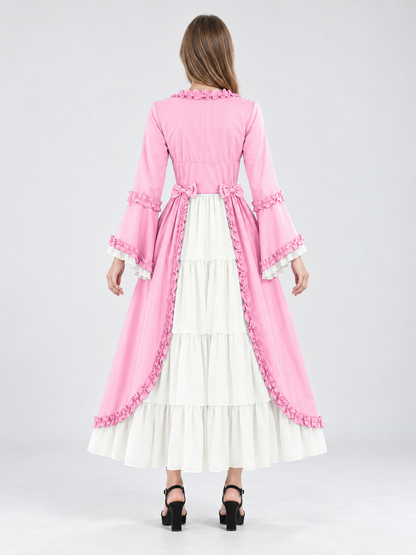 Long Dress with Bows, Ruffles, and a White Tiered Skirt back view