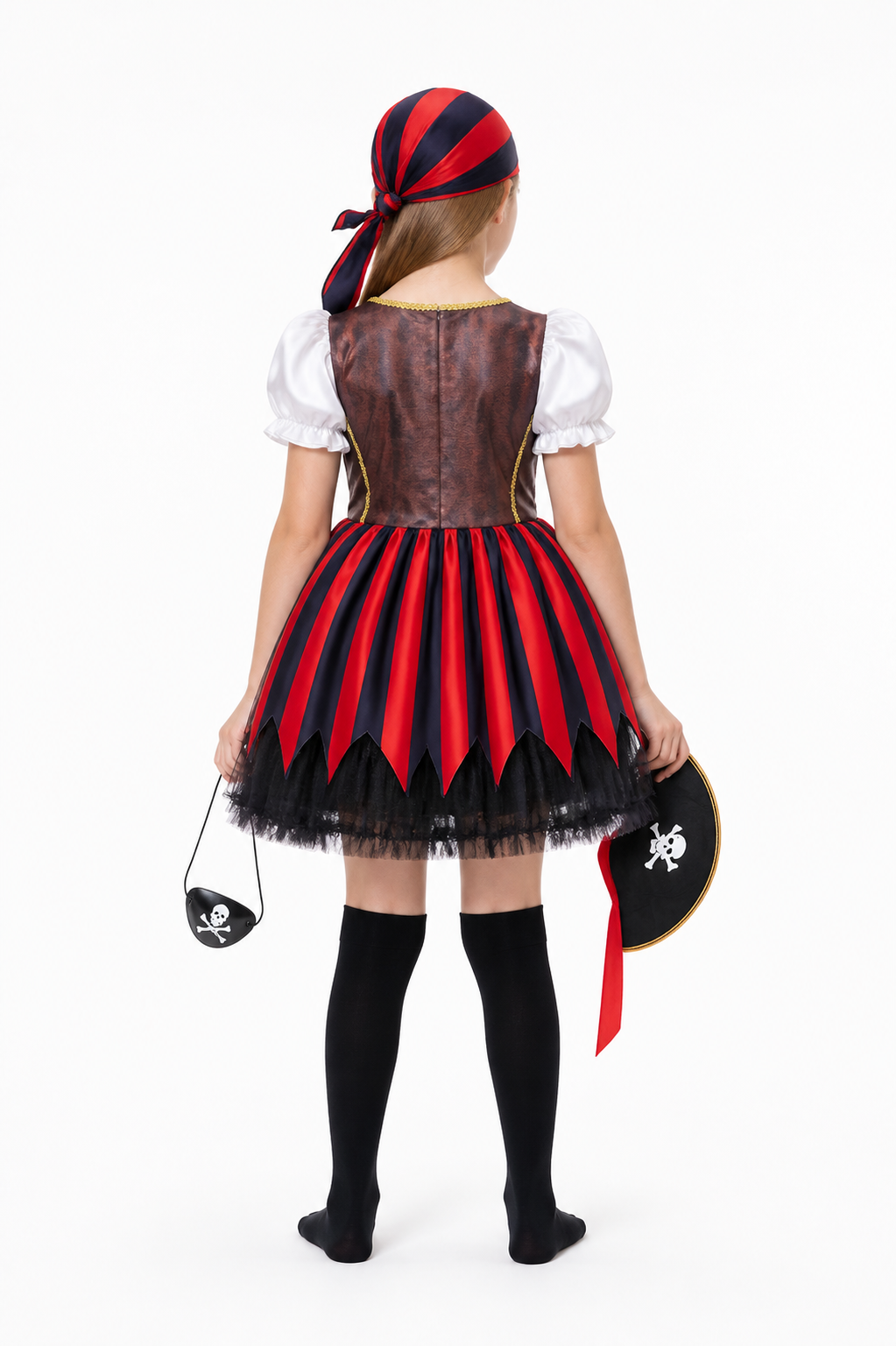 Girls’ Pirate Costume with Dress, Hat, and Eye Patch back view