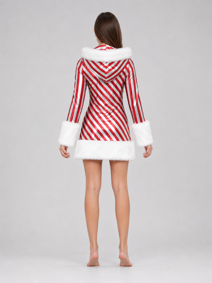 Holiday costume dress with a hood and belt