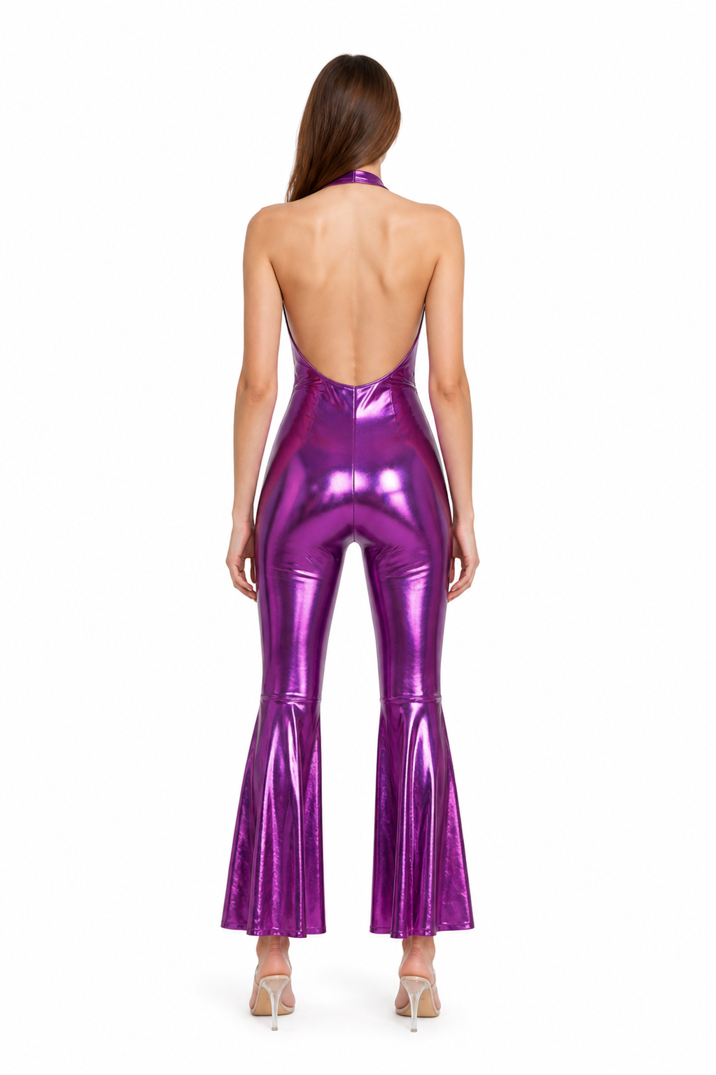 Purple Cutout Jumpsuit with Flared Pants back view