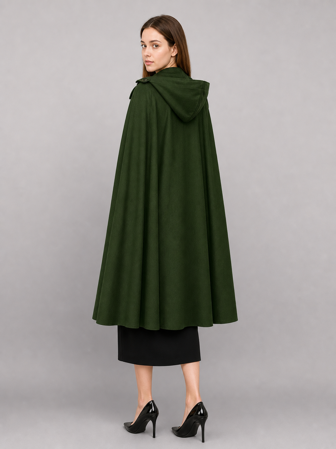 Dark Olive Carnival Cloak with Hood