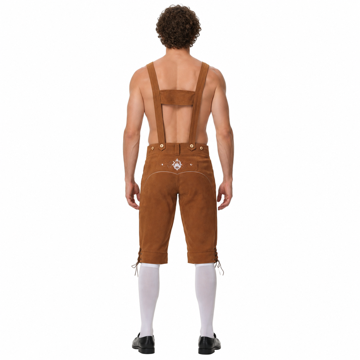 Suspender Shorts with White Embroidery for a Beer Festival back view