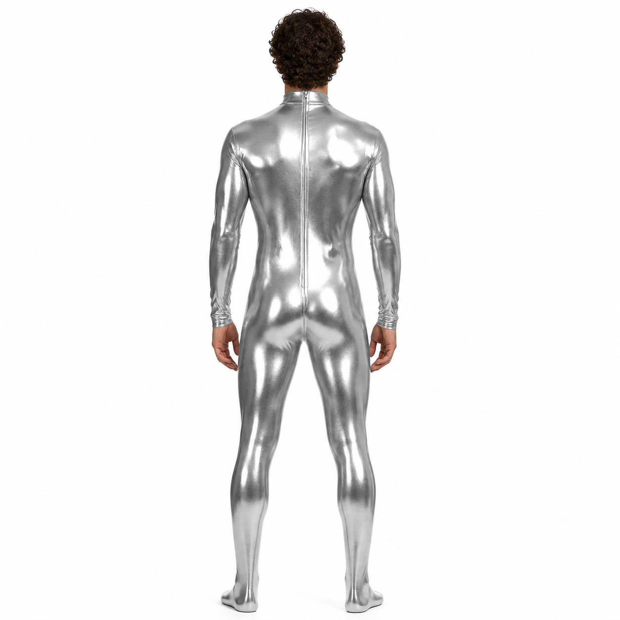 Glossy Silver Stage Jumpsuit back view