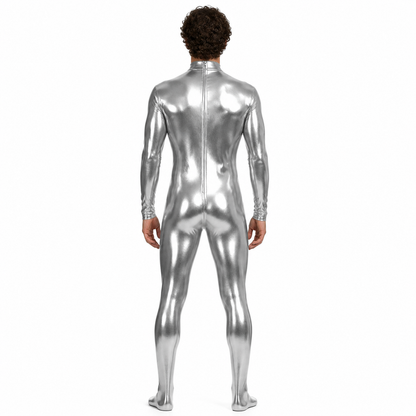 Glossy Silver Stage Jumpsuit back view