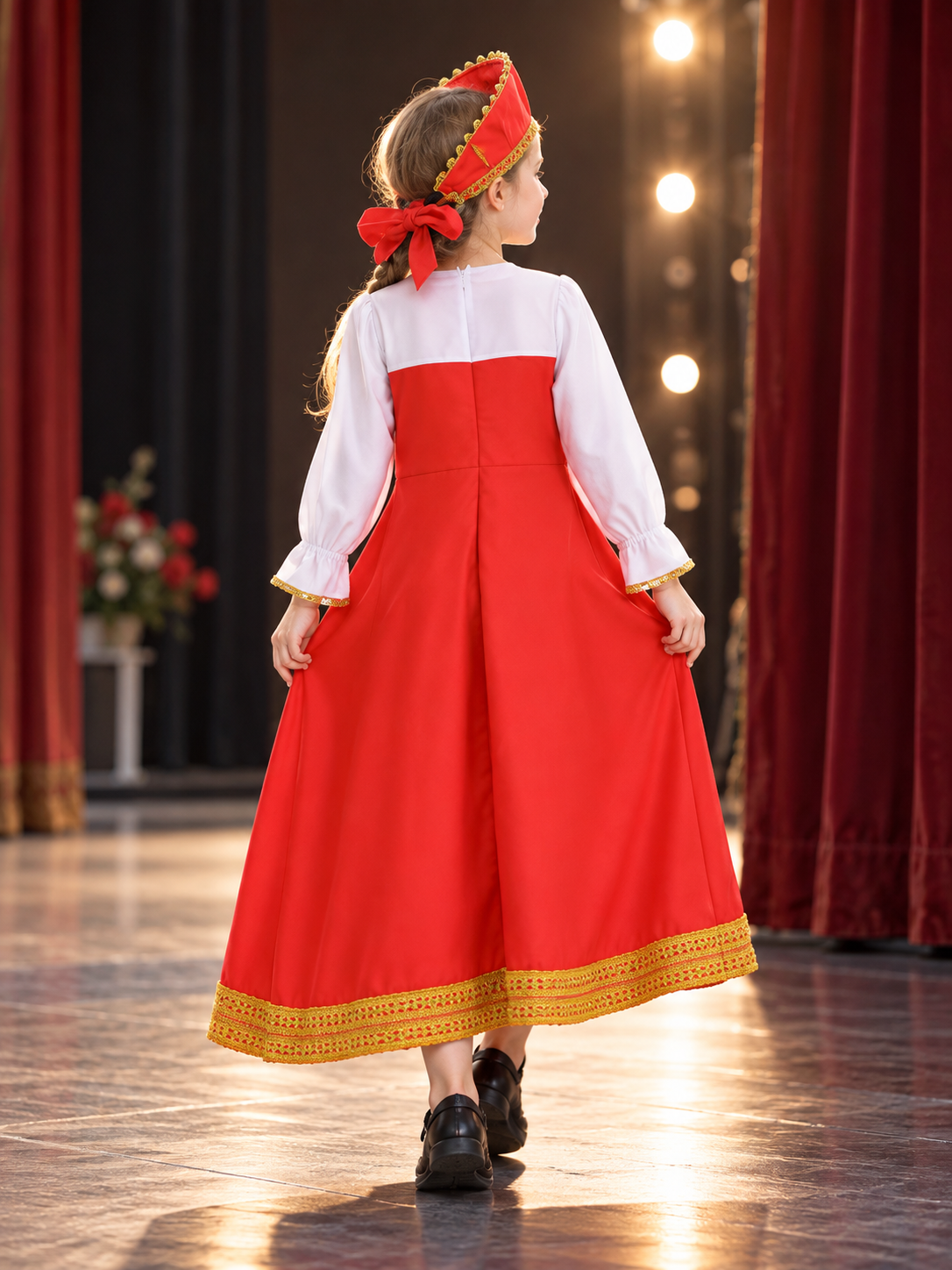 Children's Russian-Style Stage Costume with Headpiece back view