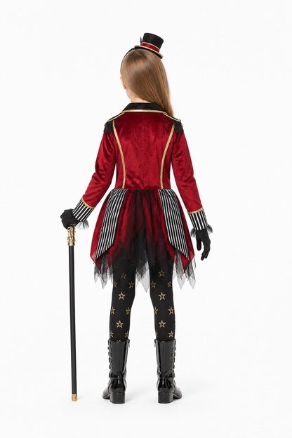 Clown Costume with an Asymmetrical Skirt, Red and Black back view
