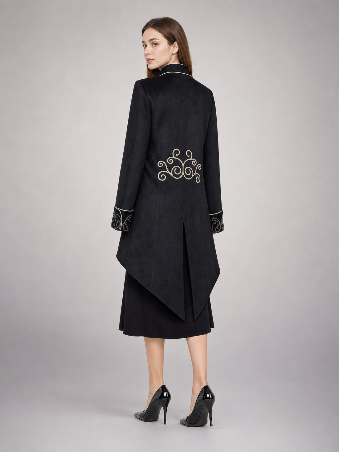 Black Carnival Tailcoat with Silver Embroidery