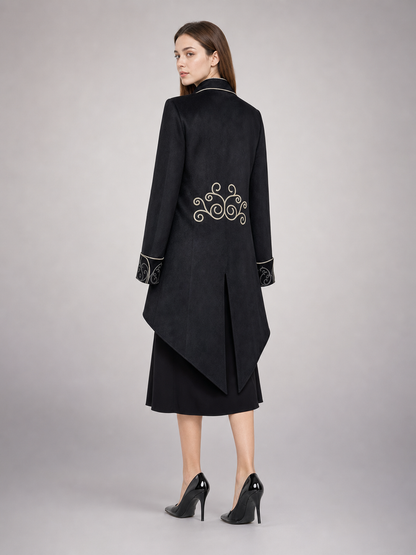 Black Carnival Tailcoat with Silver Embroidery