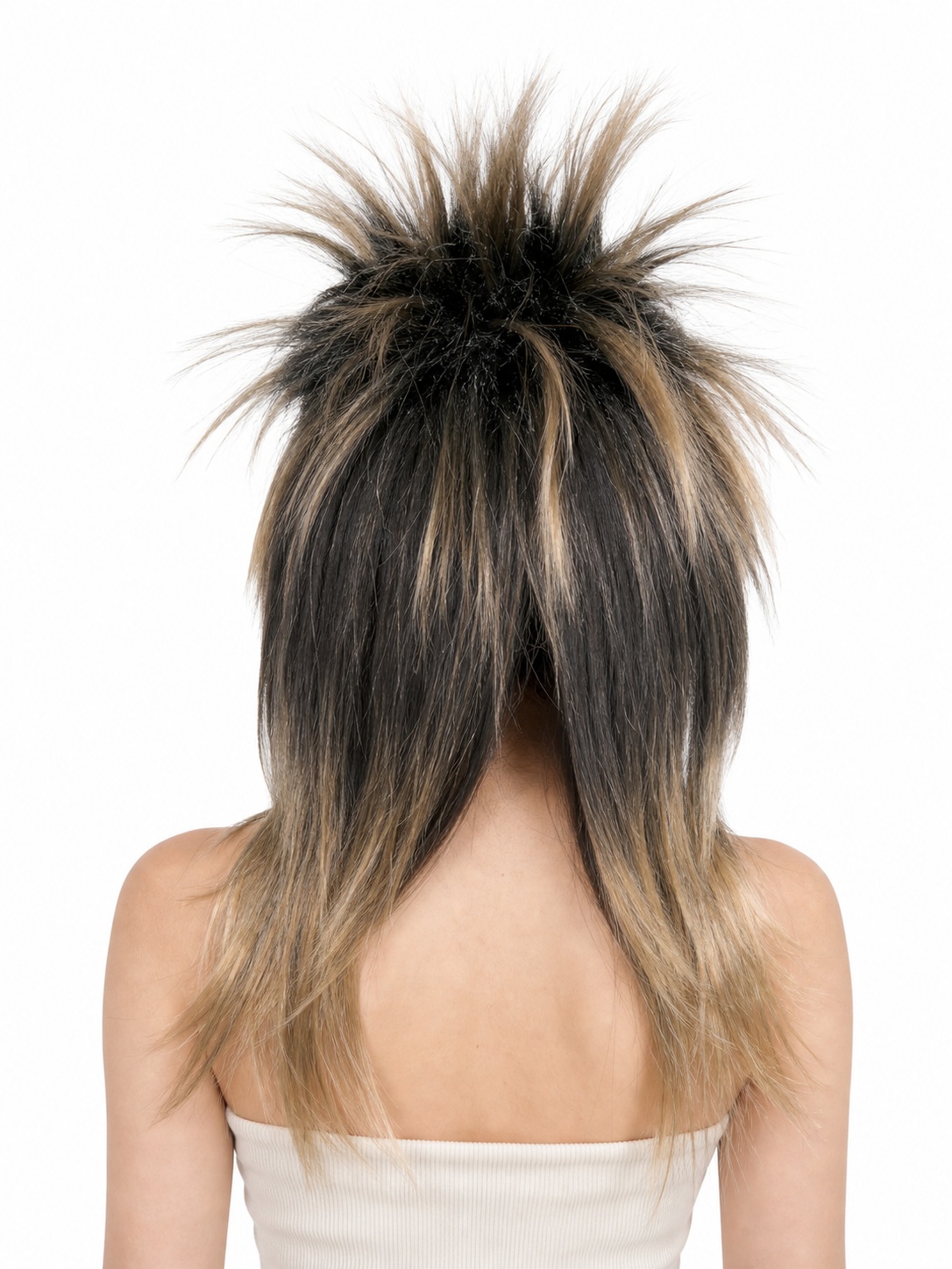 Black and blonde spiked mohawk wig product view 35