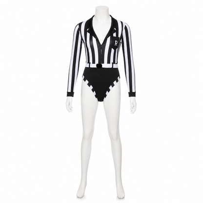 Black-and-White Jumpsuit with R Patch and Collar back view