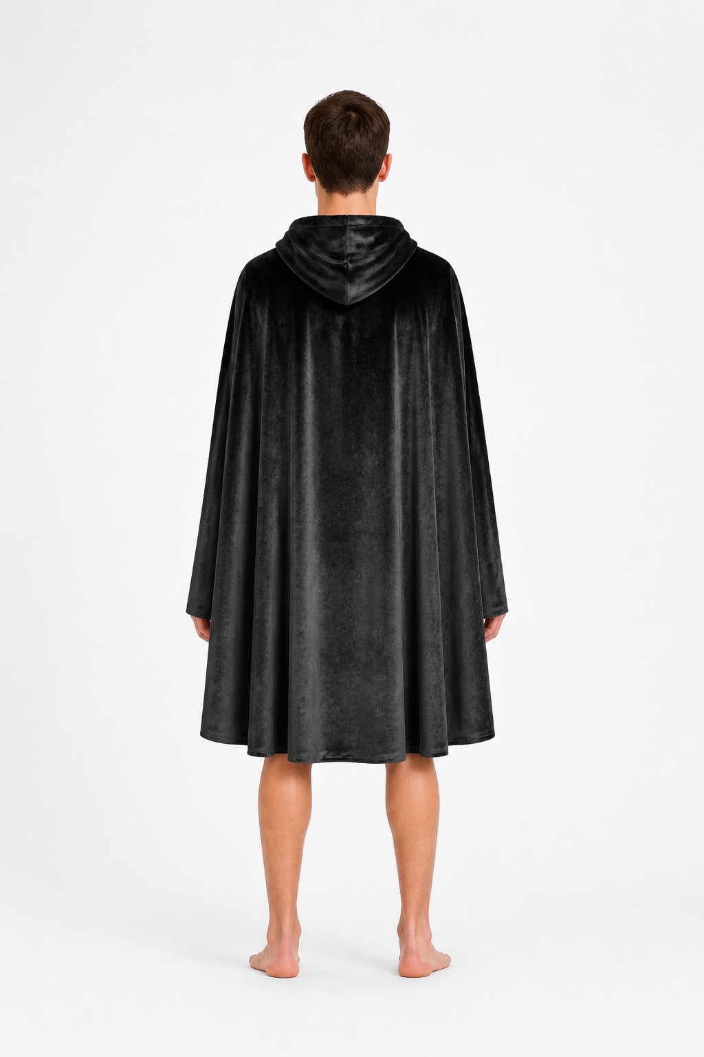 Long Black Hooded Cape with Closure back view
