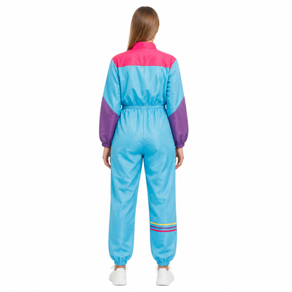 Retro Jumpsuit with a Zipper and Multicolored Panels back view