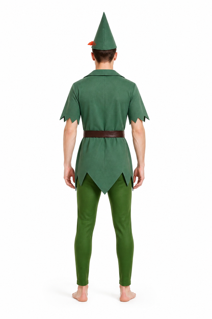 Peter Pan Cosplay Costume with Hat and Belt back view