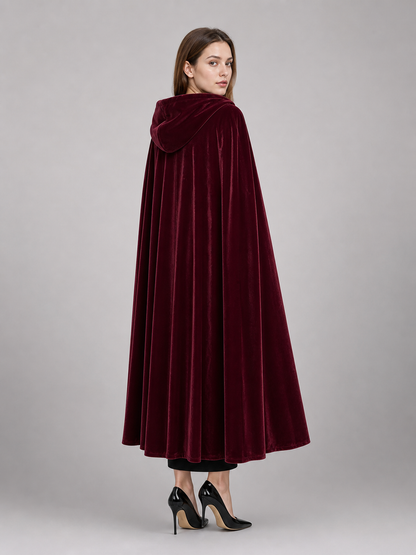 Burgundy Long Carnival Cloak with Hood