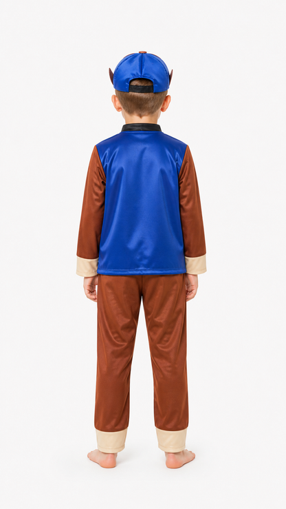 Kids' blue PAW Patrol costume with hat back view