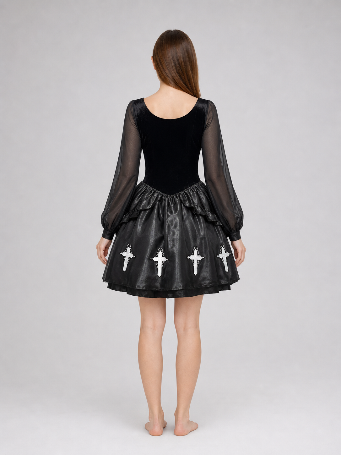 Gothic Dress with Gloves, Collar, and Headband