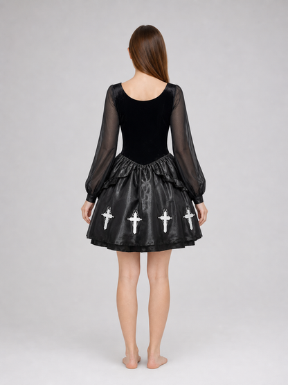 Gothic Dress with Gloves, Collar, and Headband