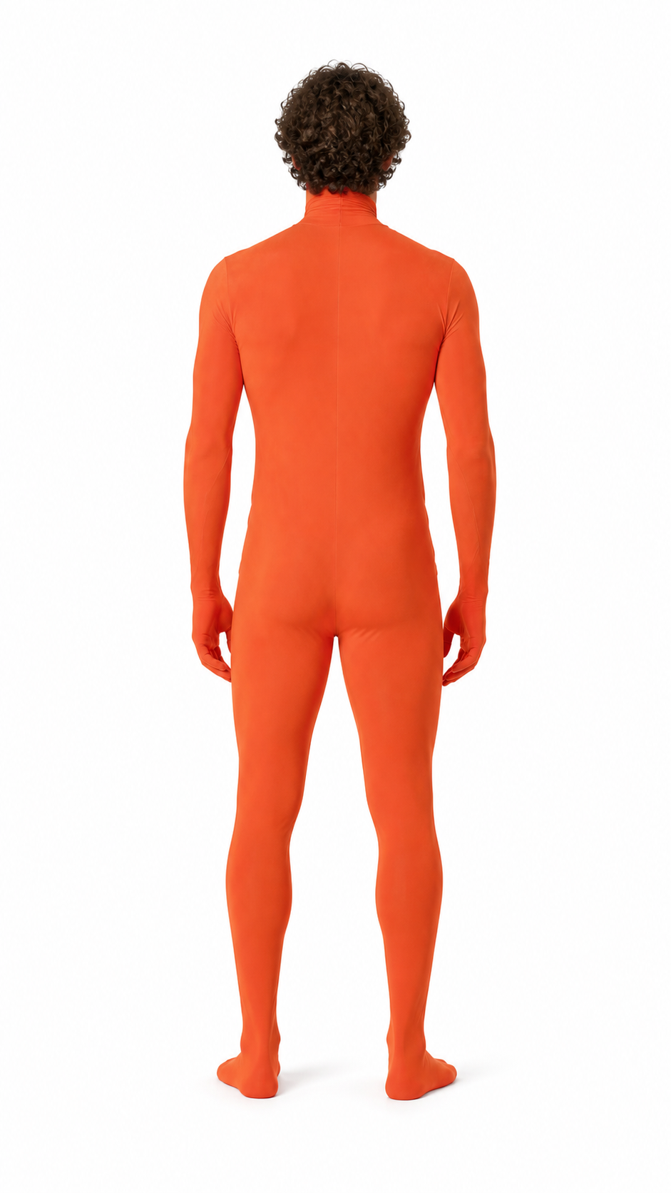 Orange Form-Fitting Hooded Jumpsuit back view