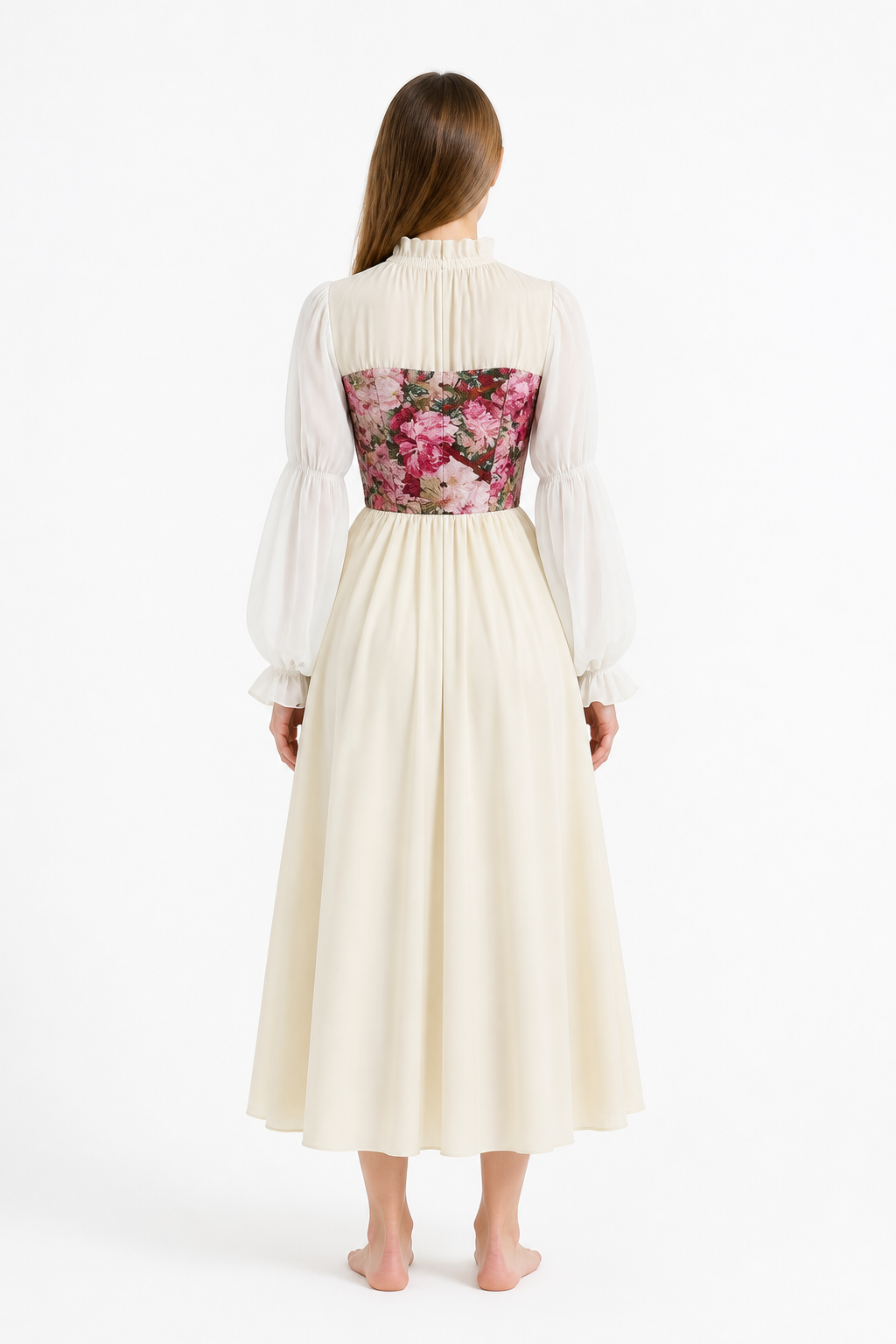 Dress with a Corset Bodice and Puff Sleeves