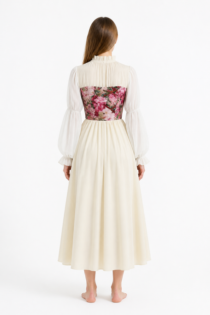 Dress with a Corset Bodice and Puff Sleeves