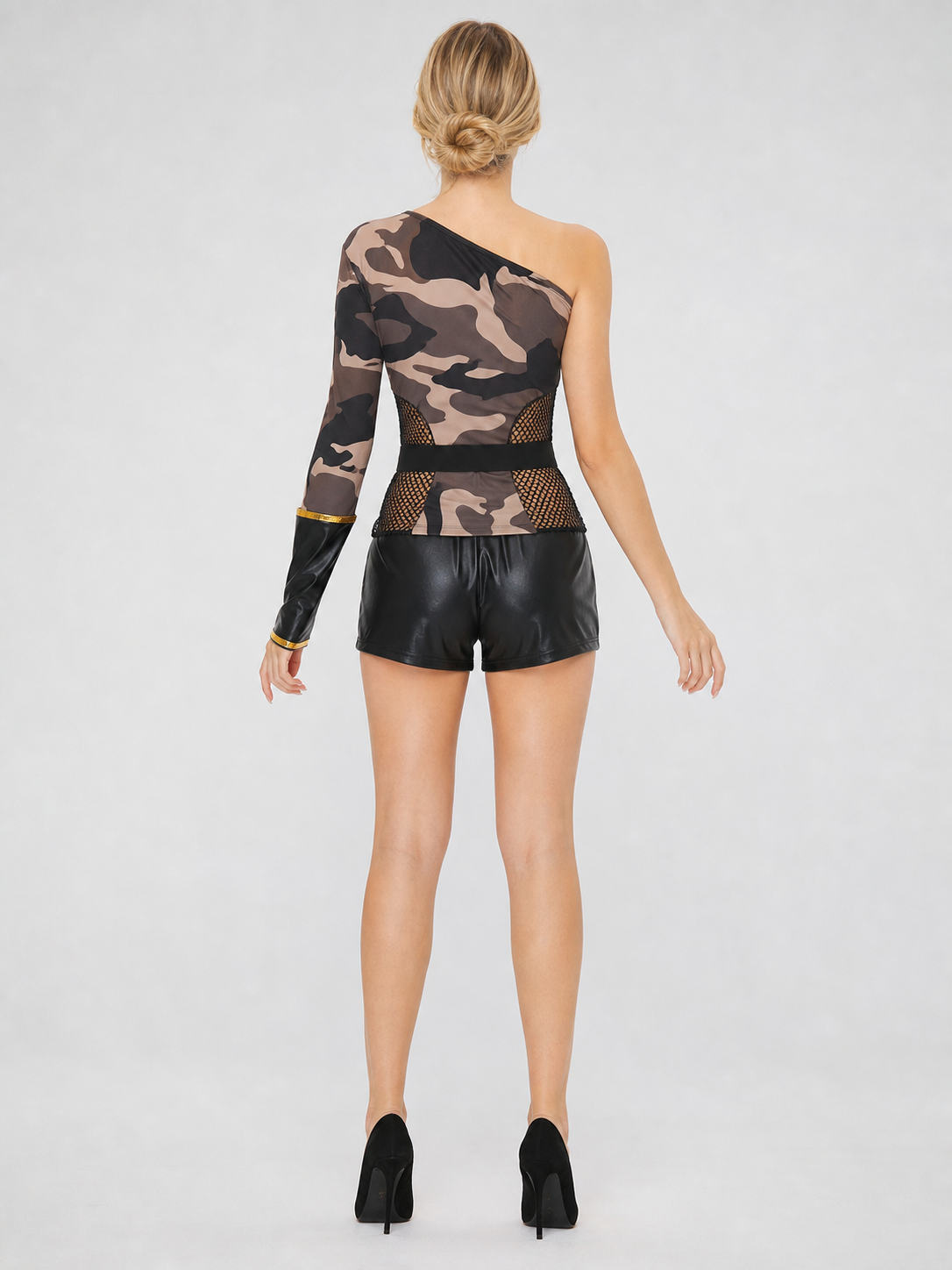 Camouflage Pilot Costume with Asymmetrical Top back view