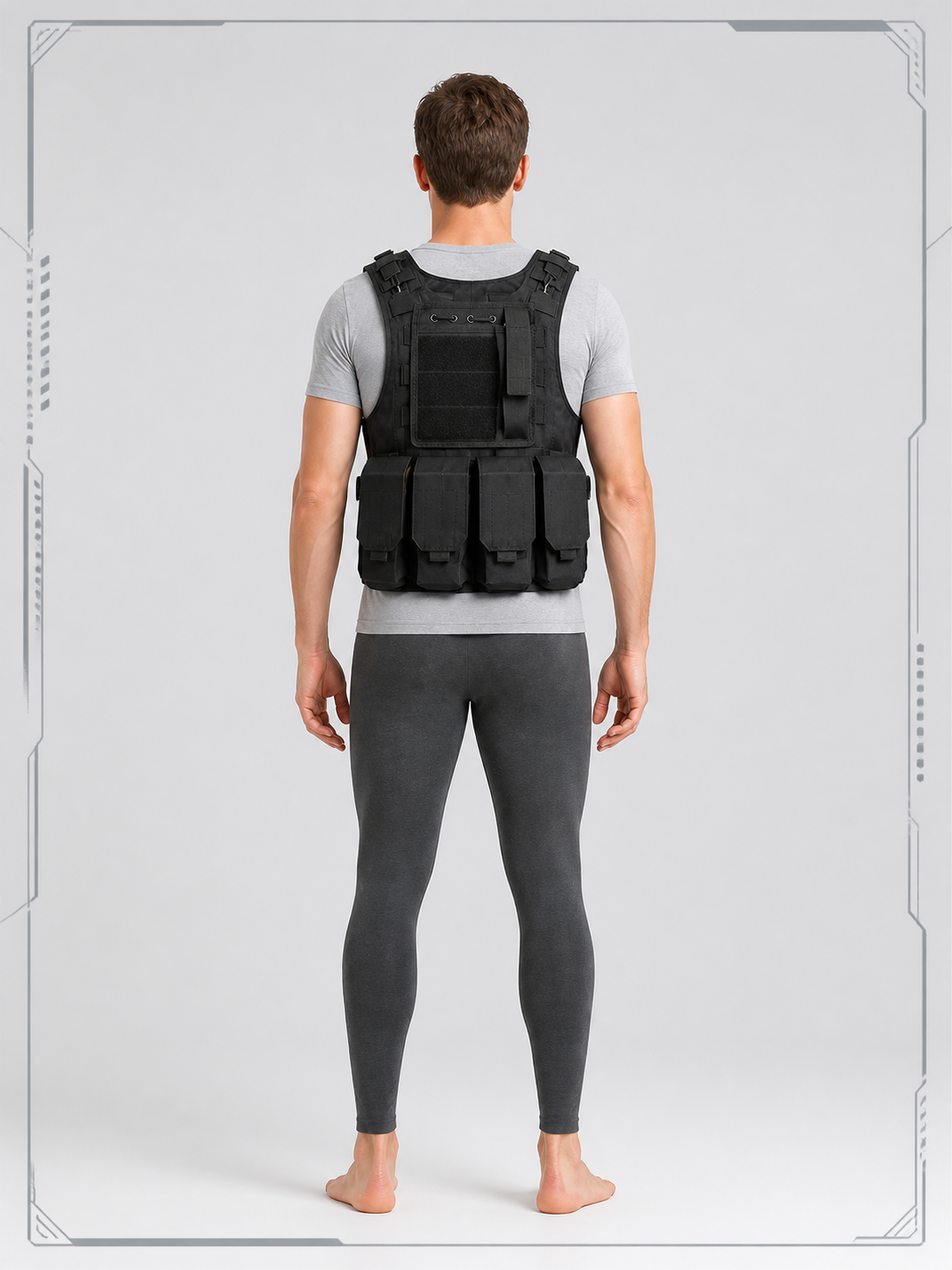 Black Tactical Vest with Adjustable Straps back view