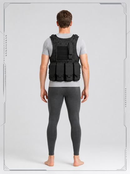Black Tactical Vest with Adjustable Straps back view