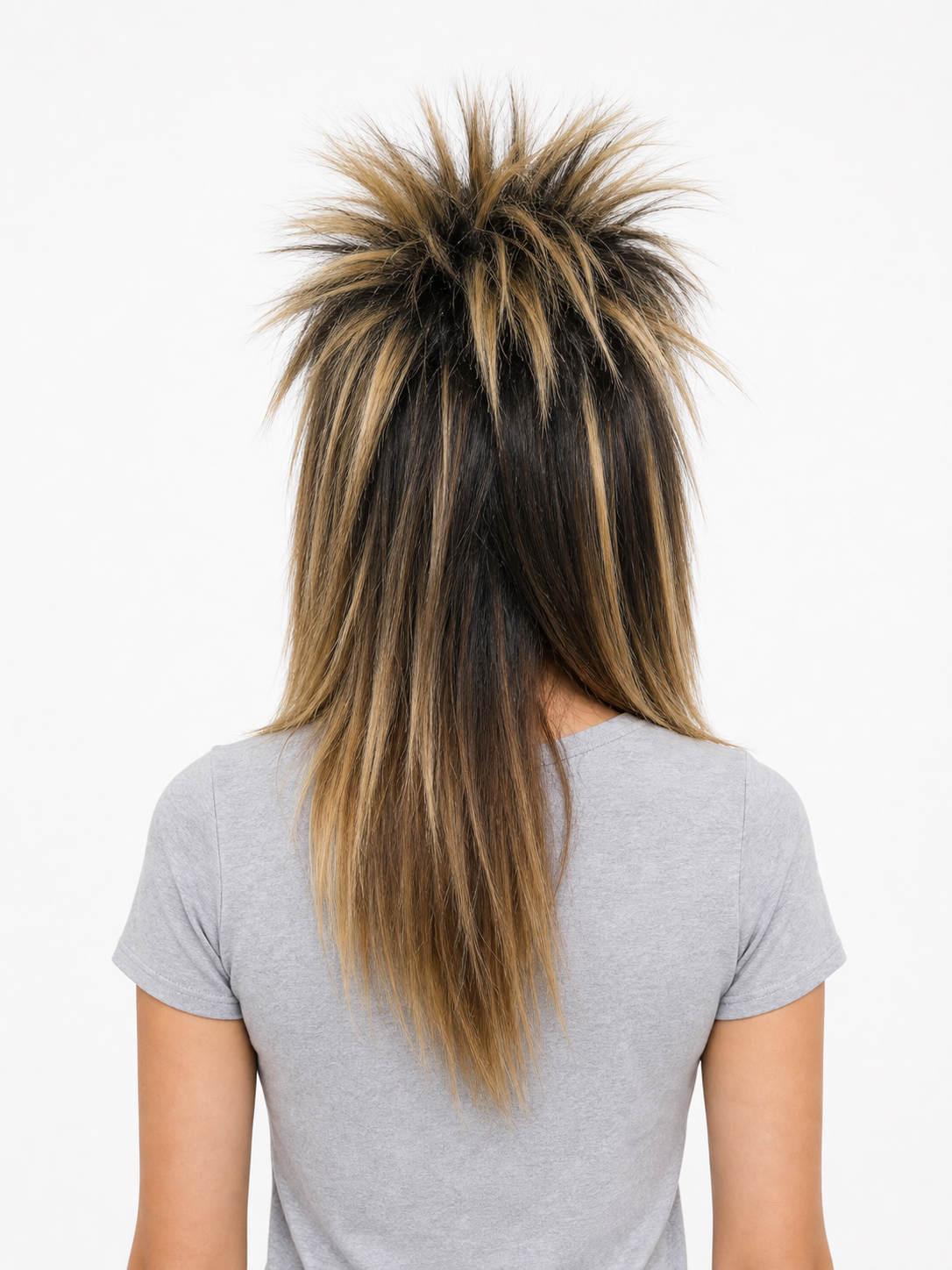 Black and blonde spiked mohawk wig product view 36