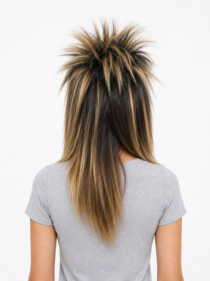 Black and blonde spiked mohawk wig product view 36